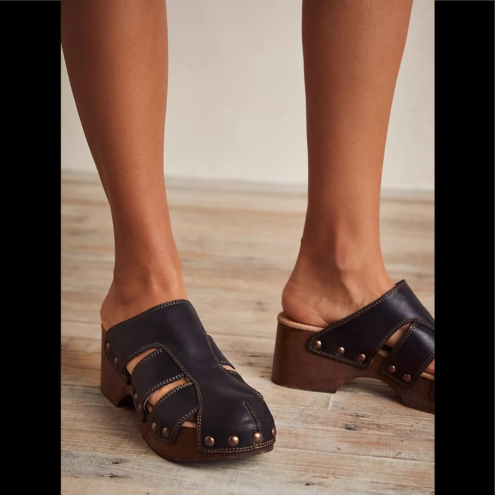Free People Black and Brown Mules